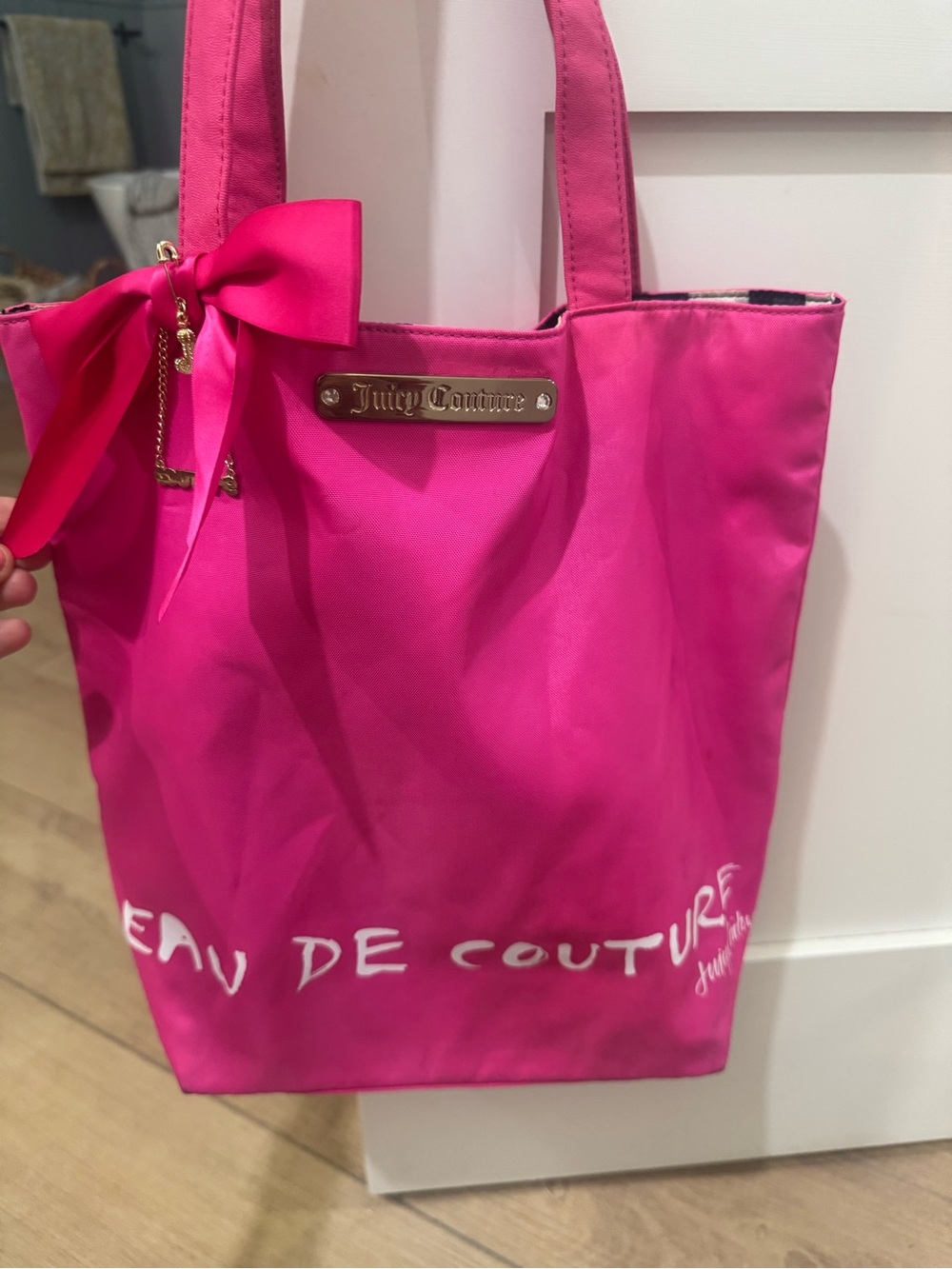 Juicy Couture Bright Pink Logo Tote with Bow Charm